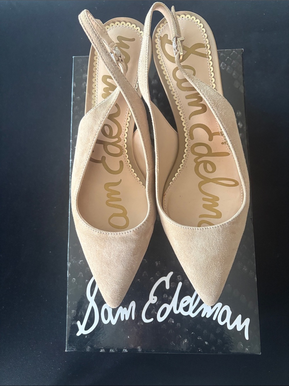 Sam Edelman Nude Suede Pointed Slingback Heels